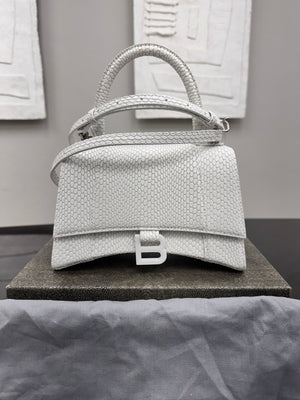 Balenciaga White Snakeskin Embossed Leather Small Hourglass 2Way Bag