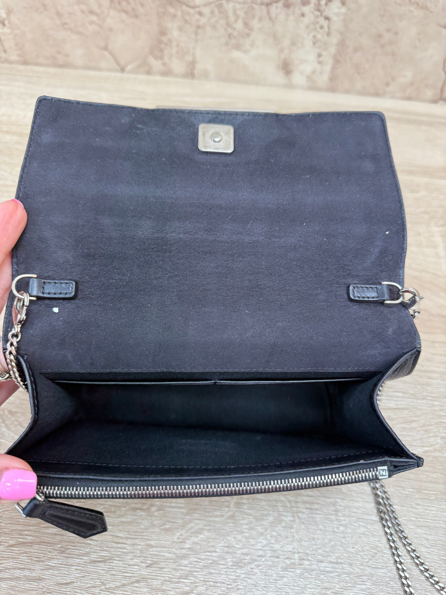 Fendi Black Leather Multicolored Studded Wallet on a Chain 
