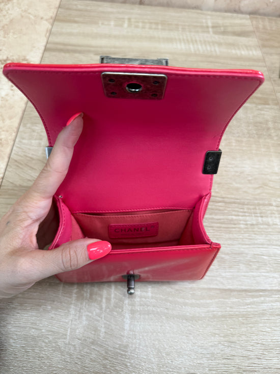 Chanel Pink Quilted Patent Leather Mini Boy Bag