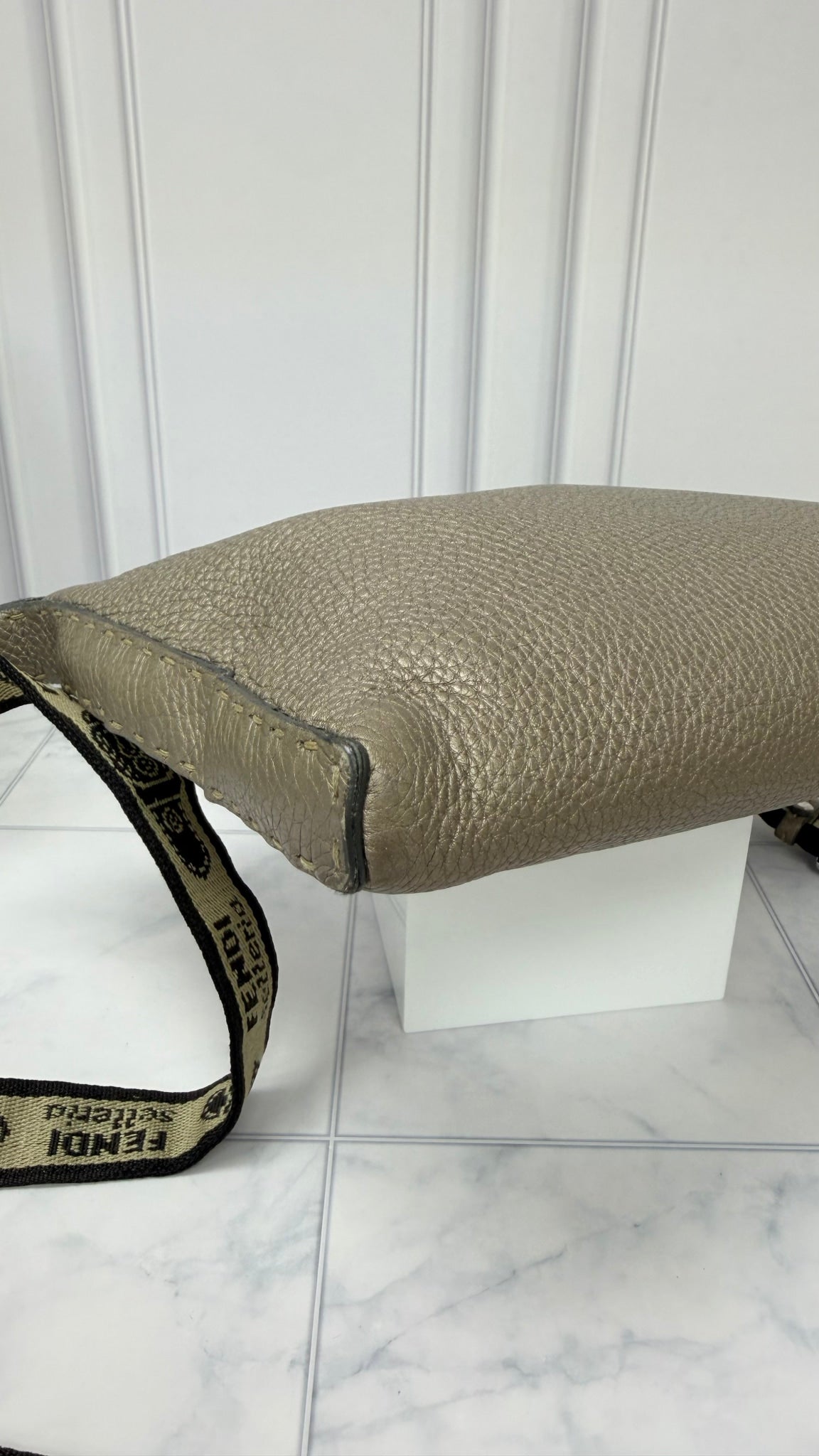 Fendi Grey Grained Leather Selleria Crossbody Bag 