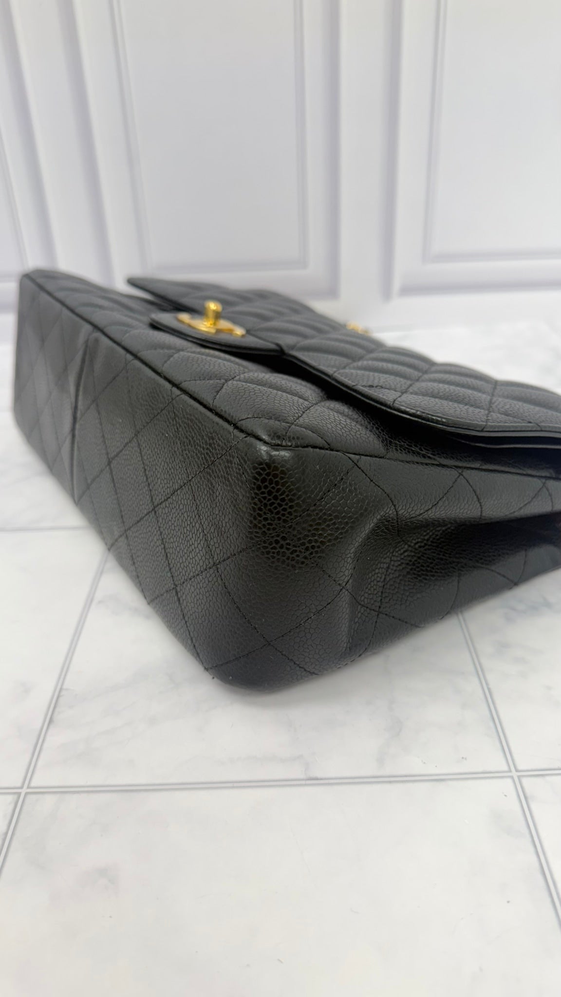 Chanel Black Caviar Leather Jumbo Classic Flap Bag 