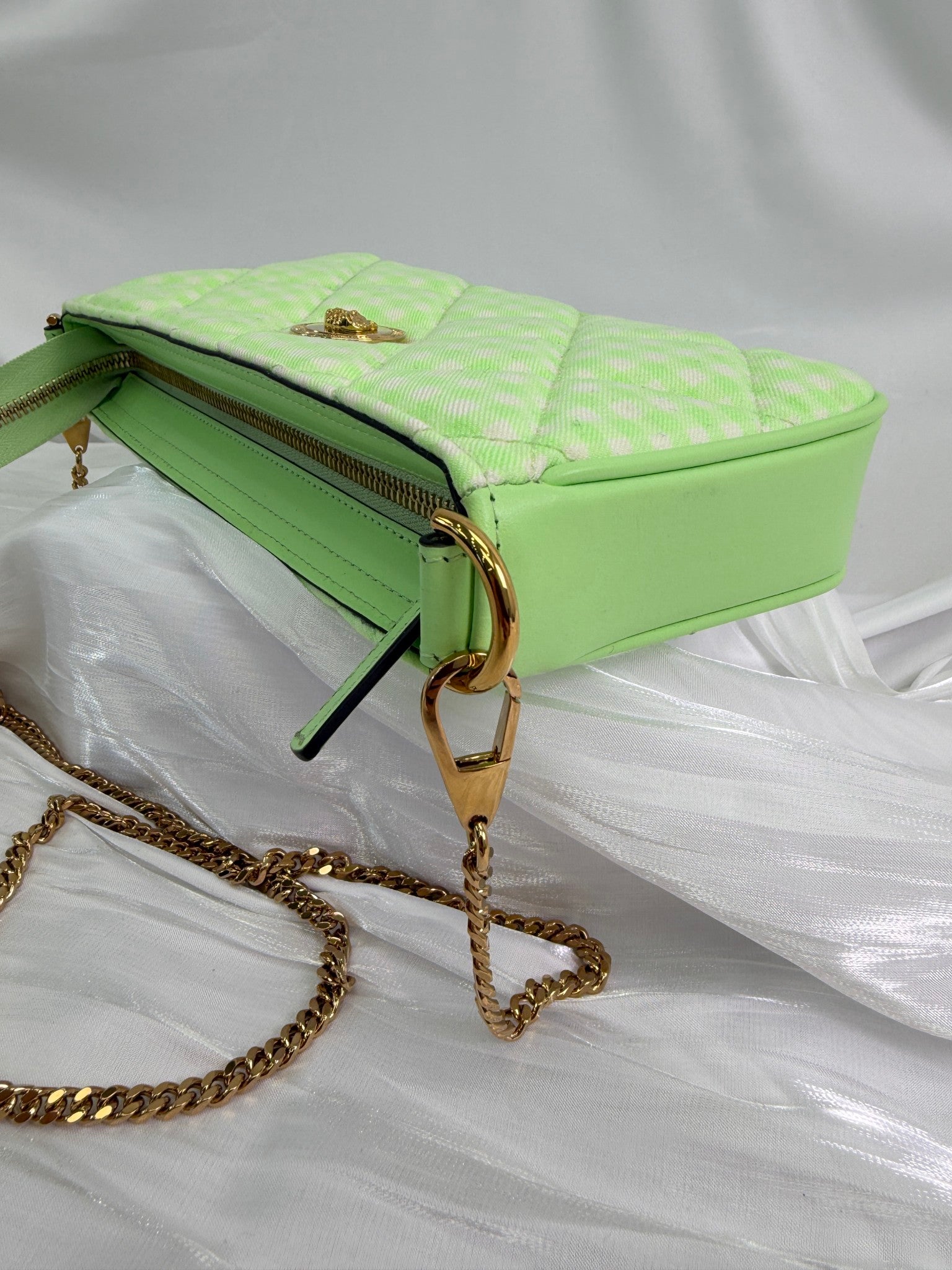 BRAND NEW- Versace Green & White Plaid Medusa Crossbody 