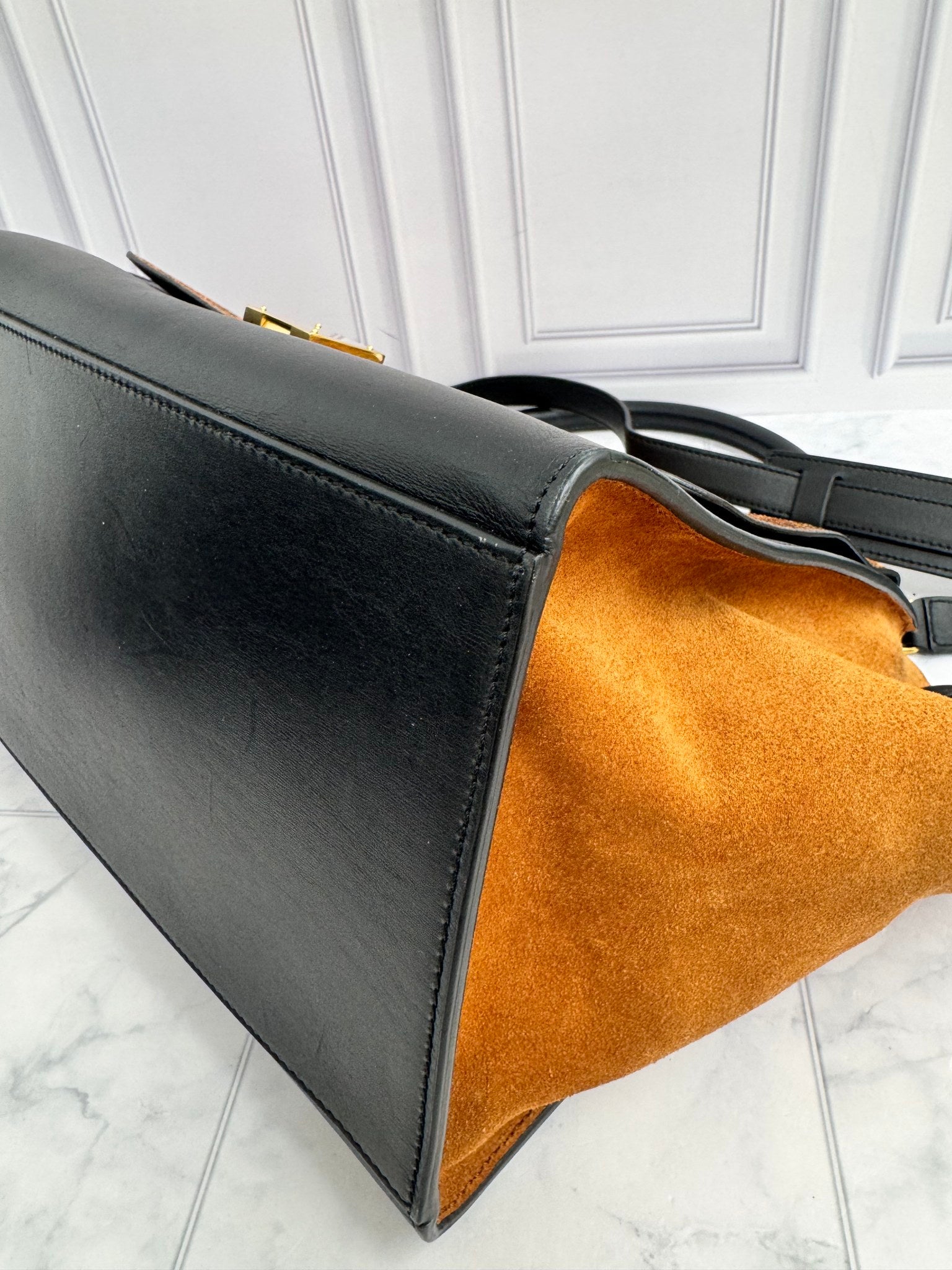 Celine Orange Snakeskin And Black Leather Medium Trapeze 2Way Bag