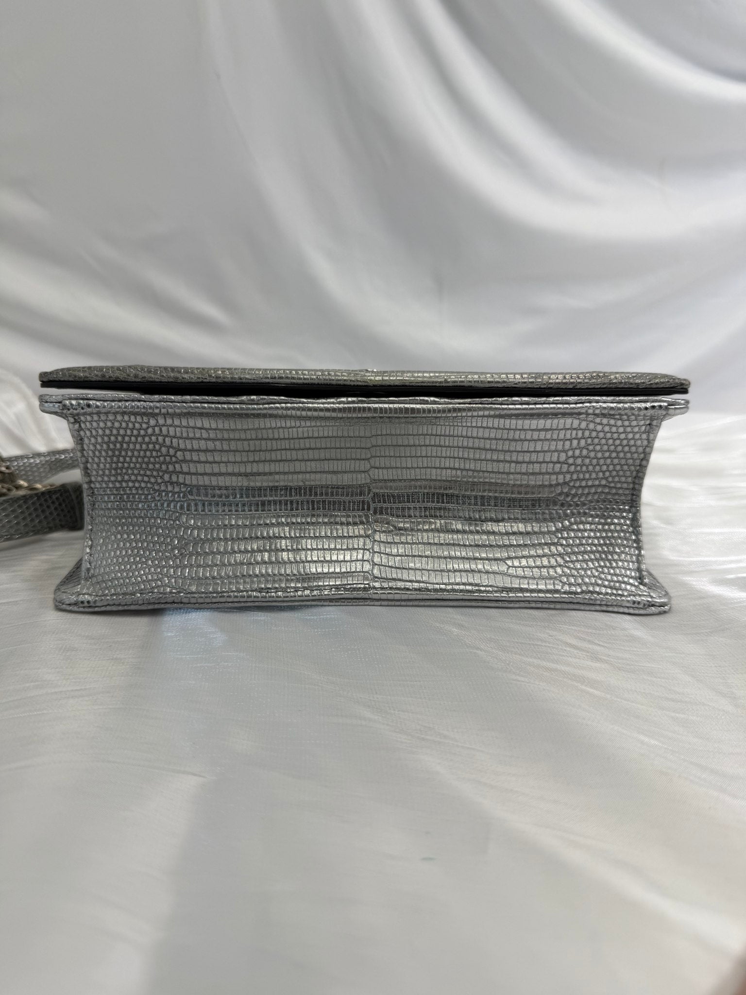 Christian Dior Metallic Silver Lizard Embossed Small Diorama Flap Bag