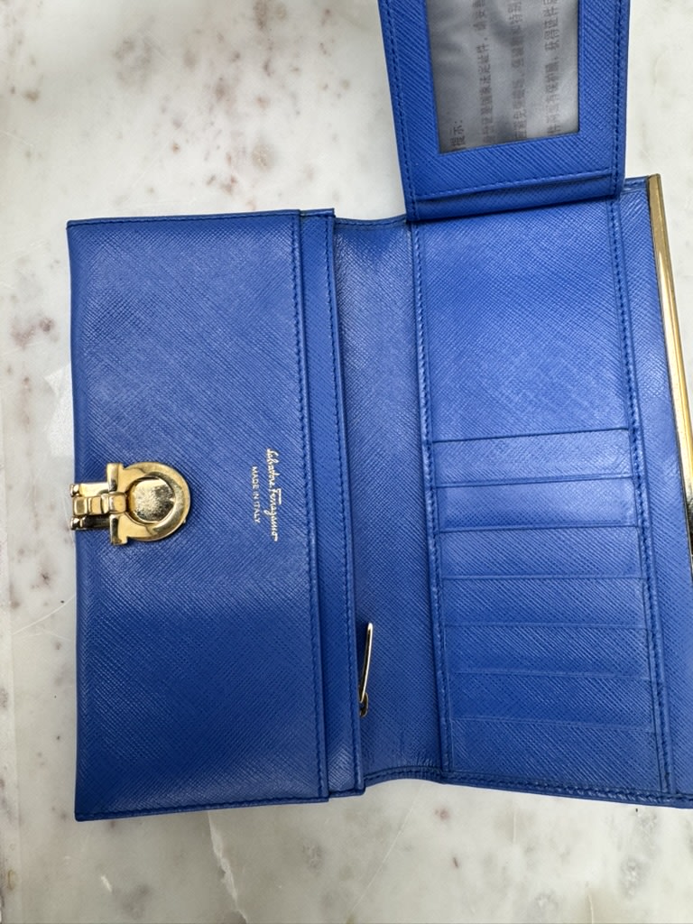 Salvatore Ferragamo Blue Leather Long Wallet