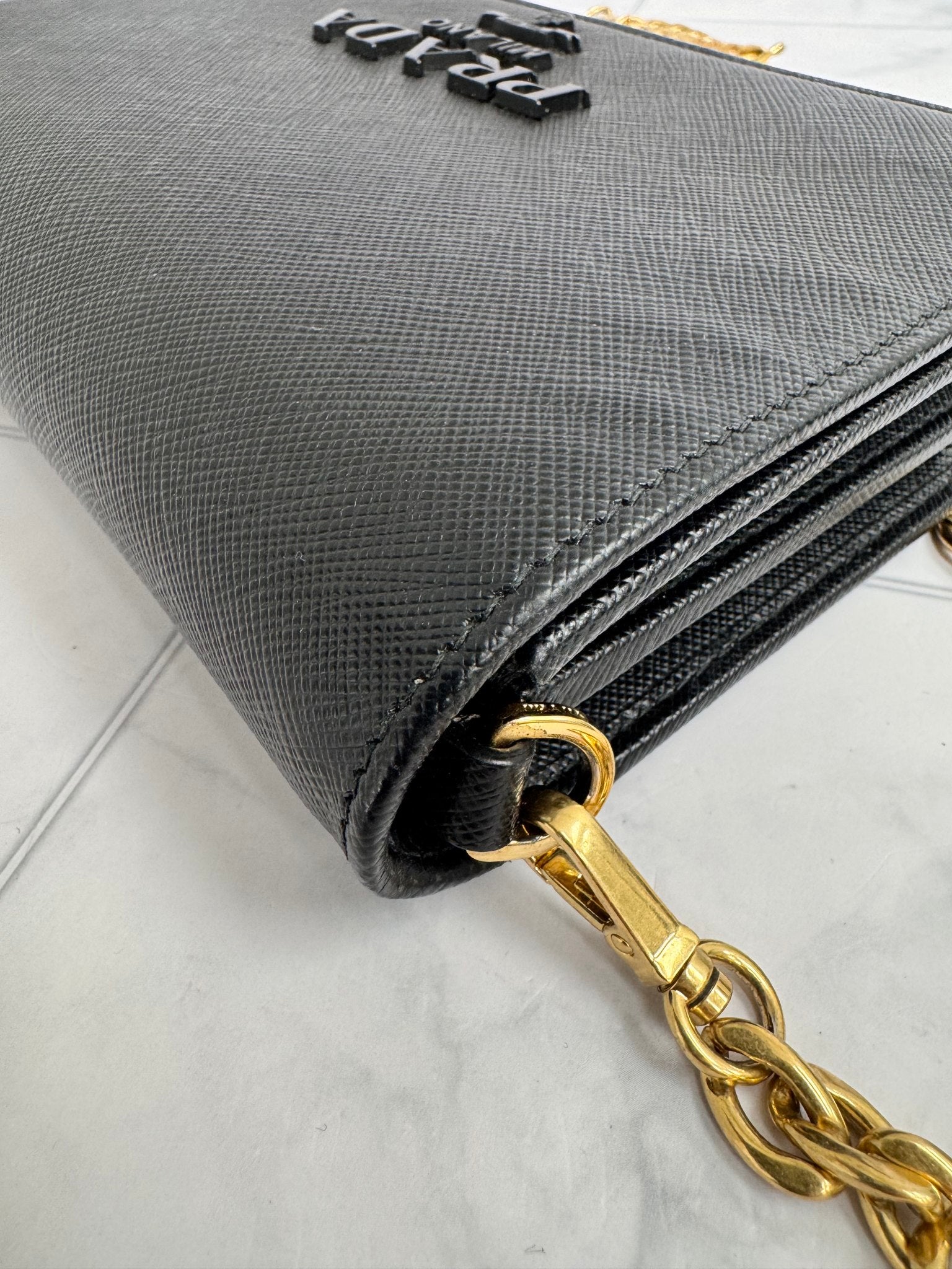 Prada Black Monochrome Saffiano leather Wallet on A Chain