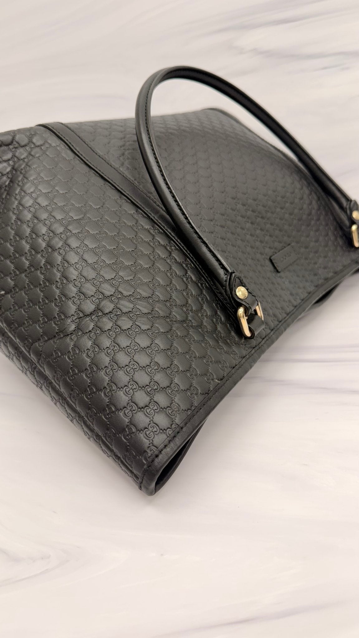 Gucci Black Micro Guccissima Leather Tote Bag 