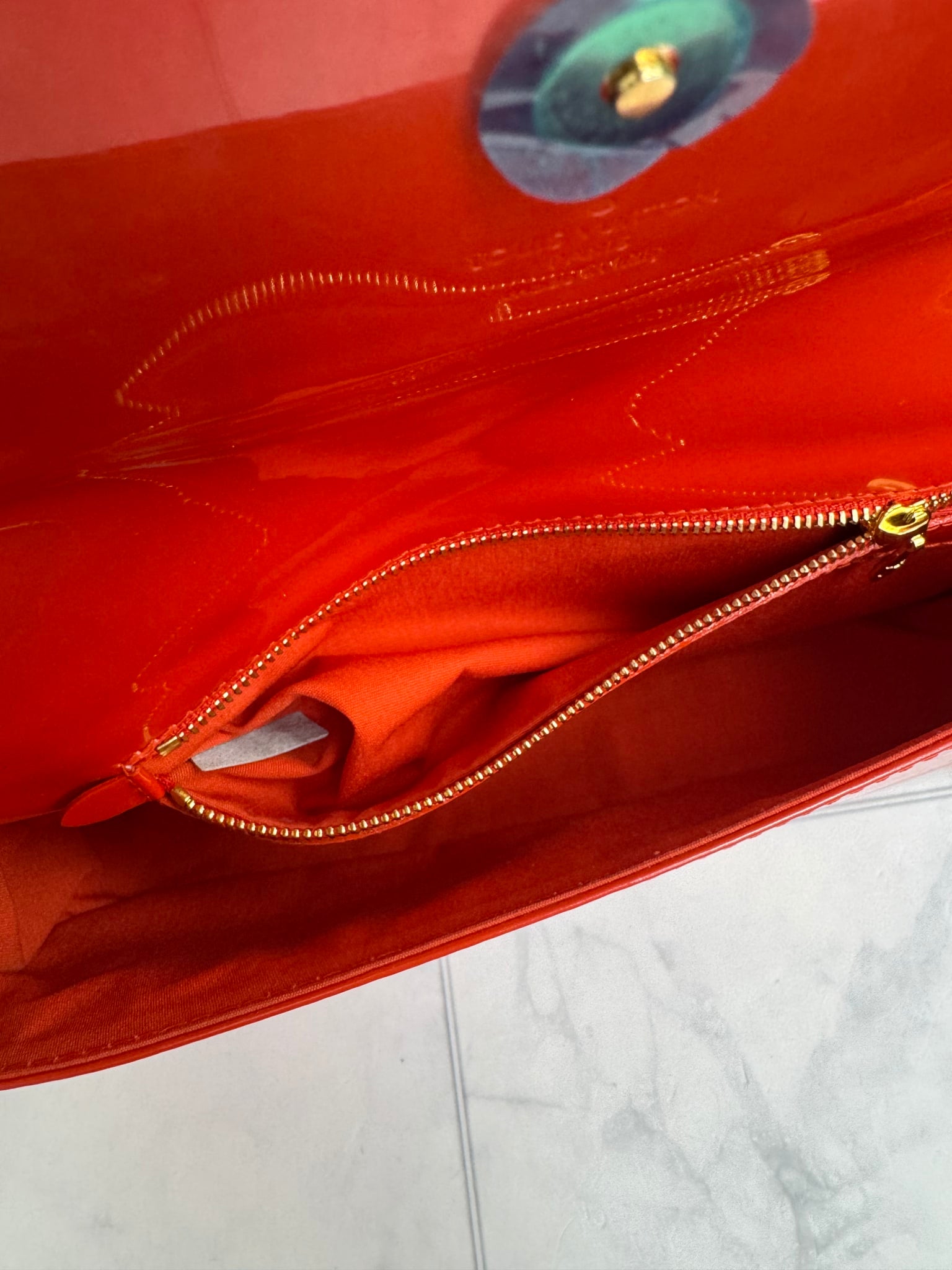 Louis Vuitton Red Orange Vernis Sobe Clutch