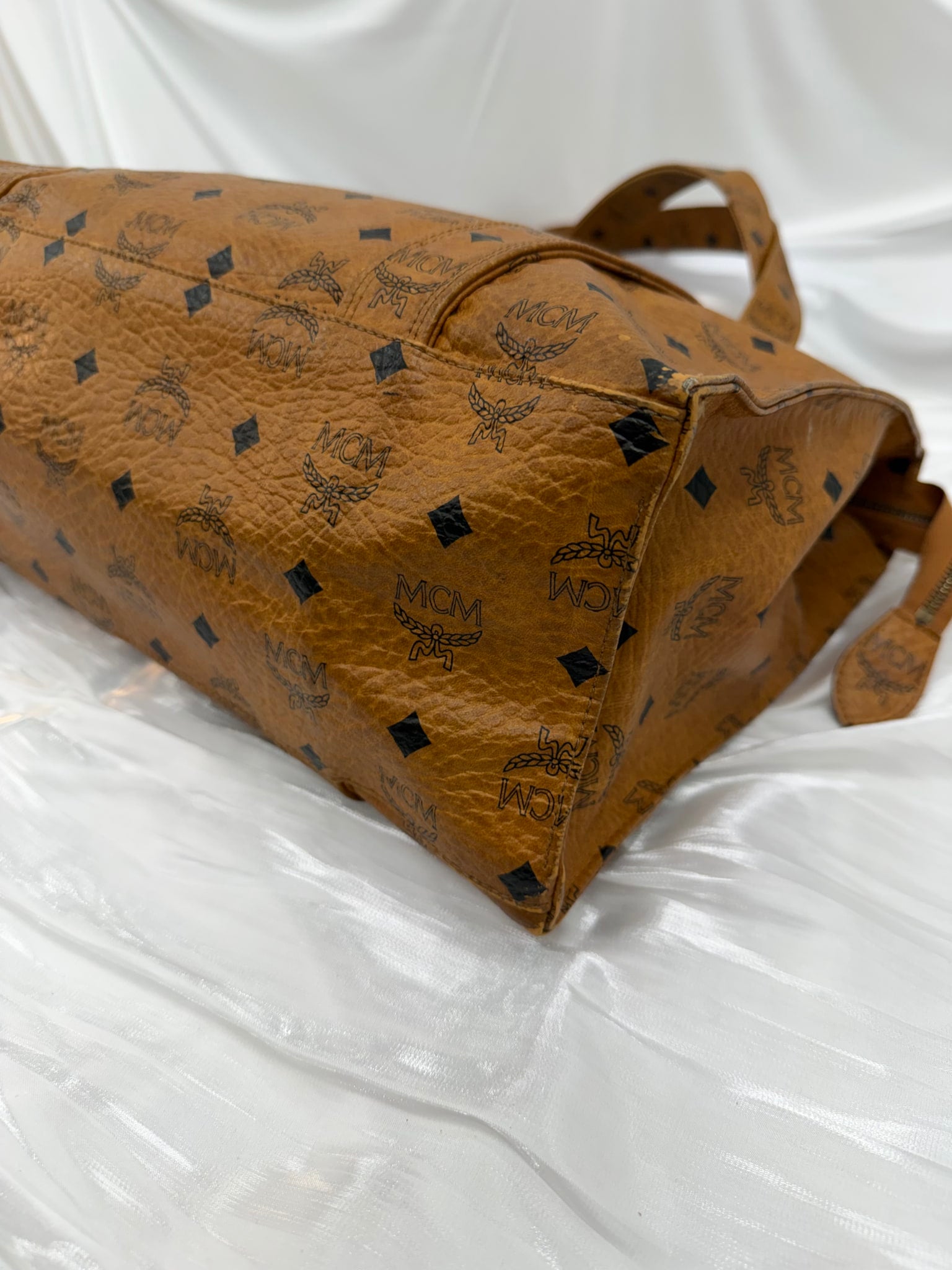 MCM Cognac Visetos Coated Canvas Shoulder Tote