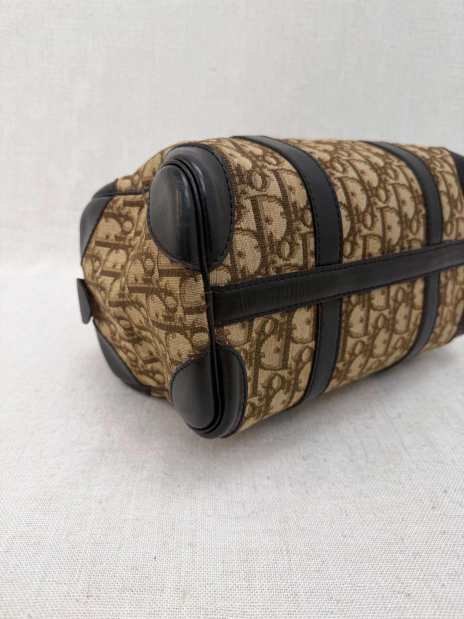 Christian Dior Vintage  Brown Trotter & Black Leather Boston Bag