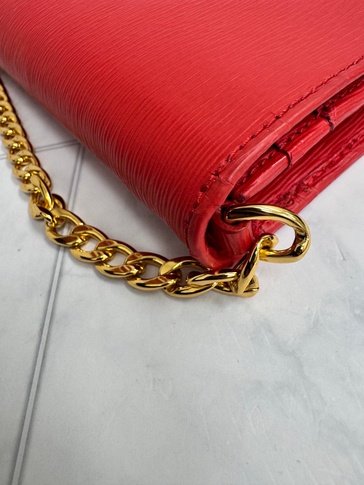 Prada Red Saffiano Leather Wallet On A Chain