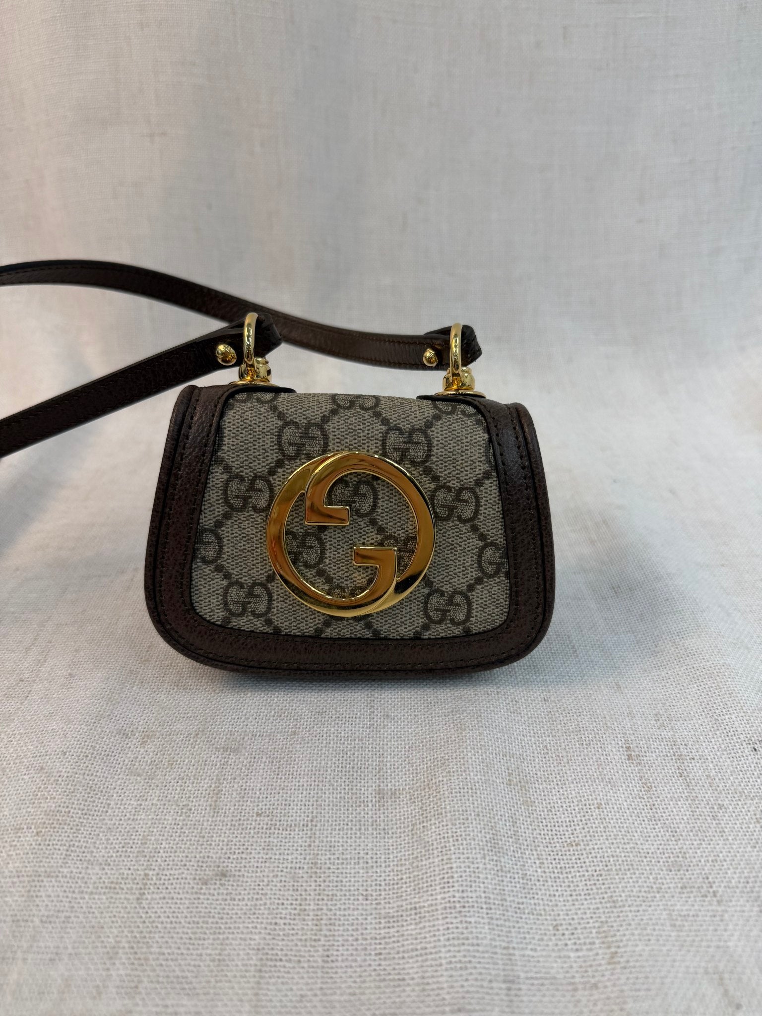 Gucci Brown Canvas Blondie Card Case With Strap