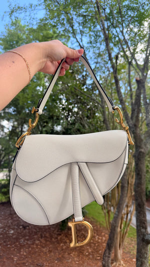 Christian Dior Ivory Grained Leather Medium Saddle Bag