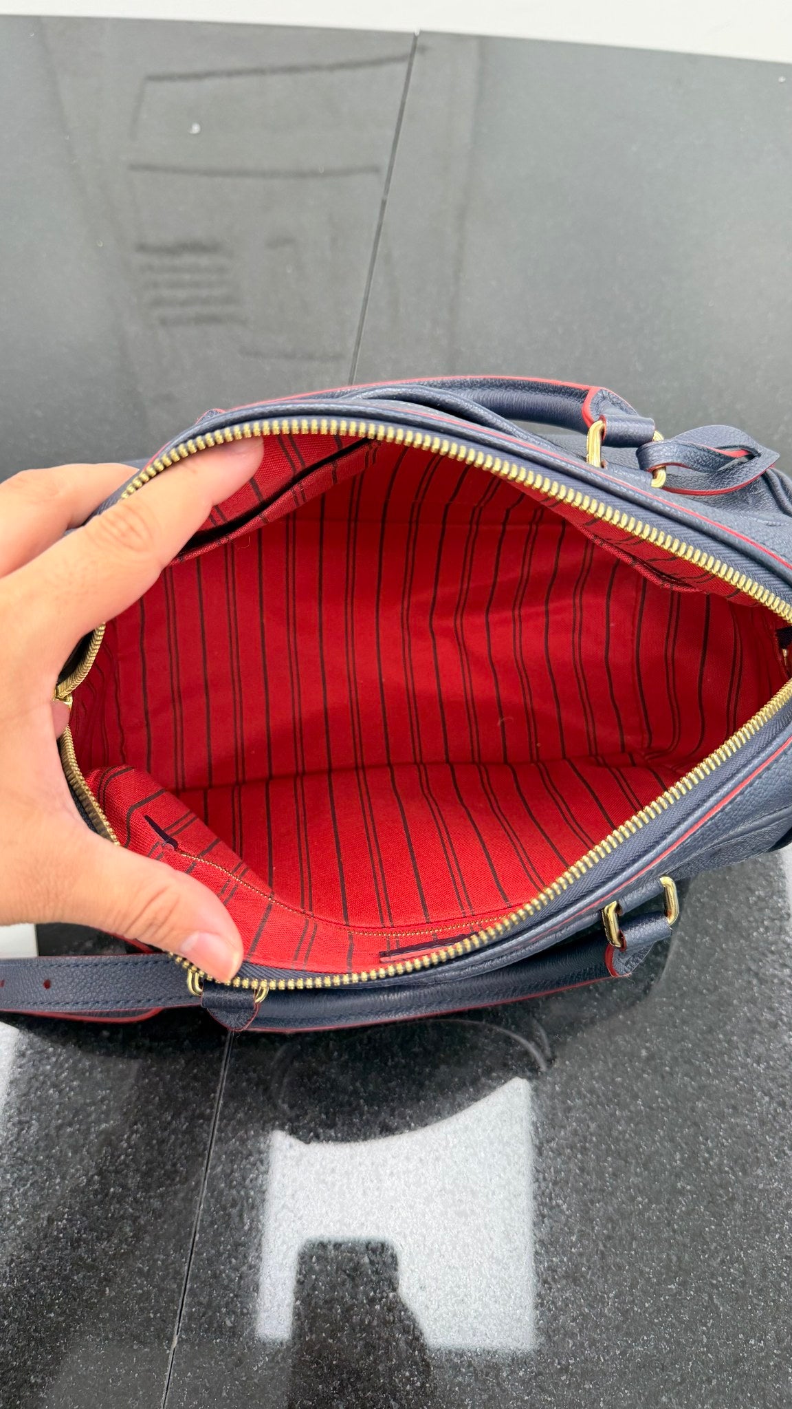 Louis Vuitton Monogram Navy Blue Empreinte Leather Speedy Bandouliere 25 