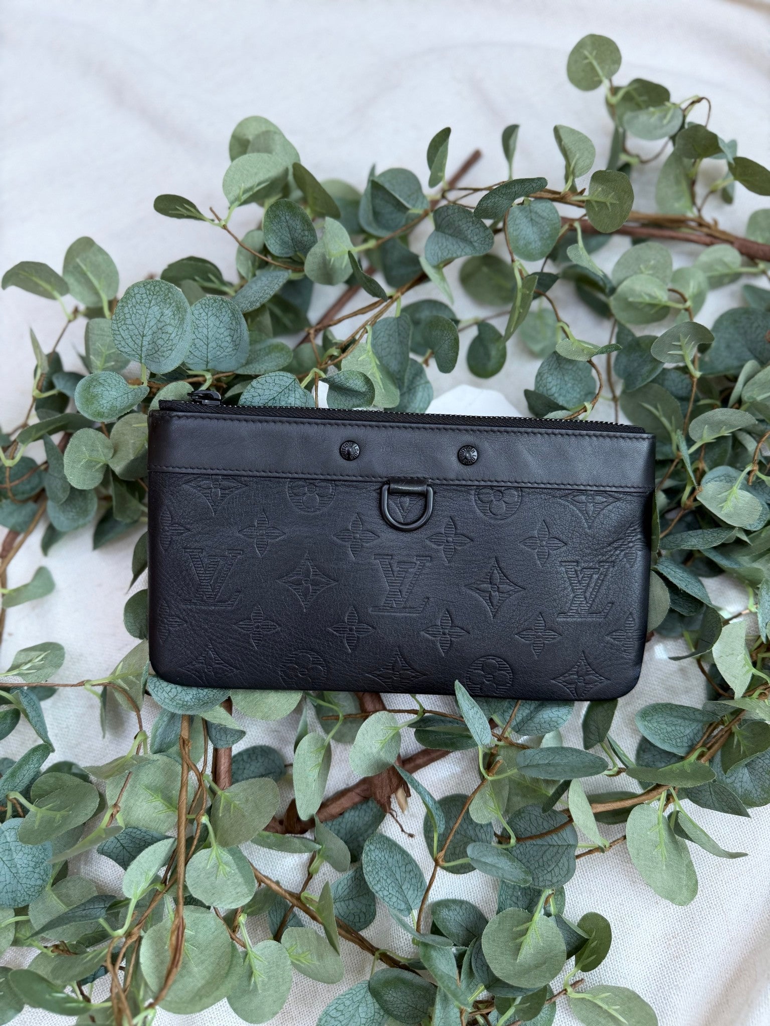 Louis Vuitton Black Shadow Leather Discovery Pouch PM