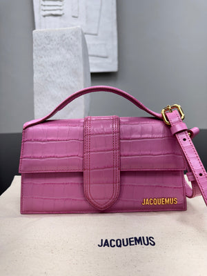 BRAND NEW - Jacquemus Pink Croc Embossed Leather Le Bambino Long 2Way Bag