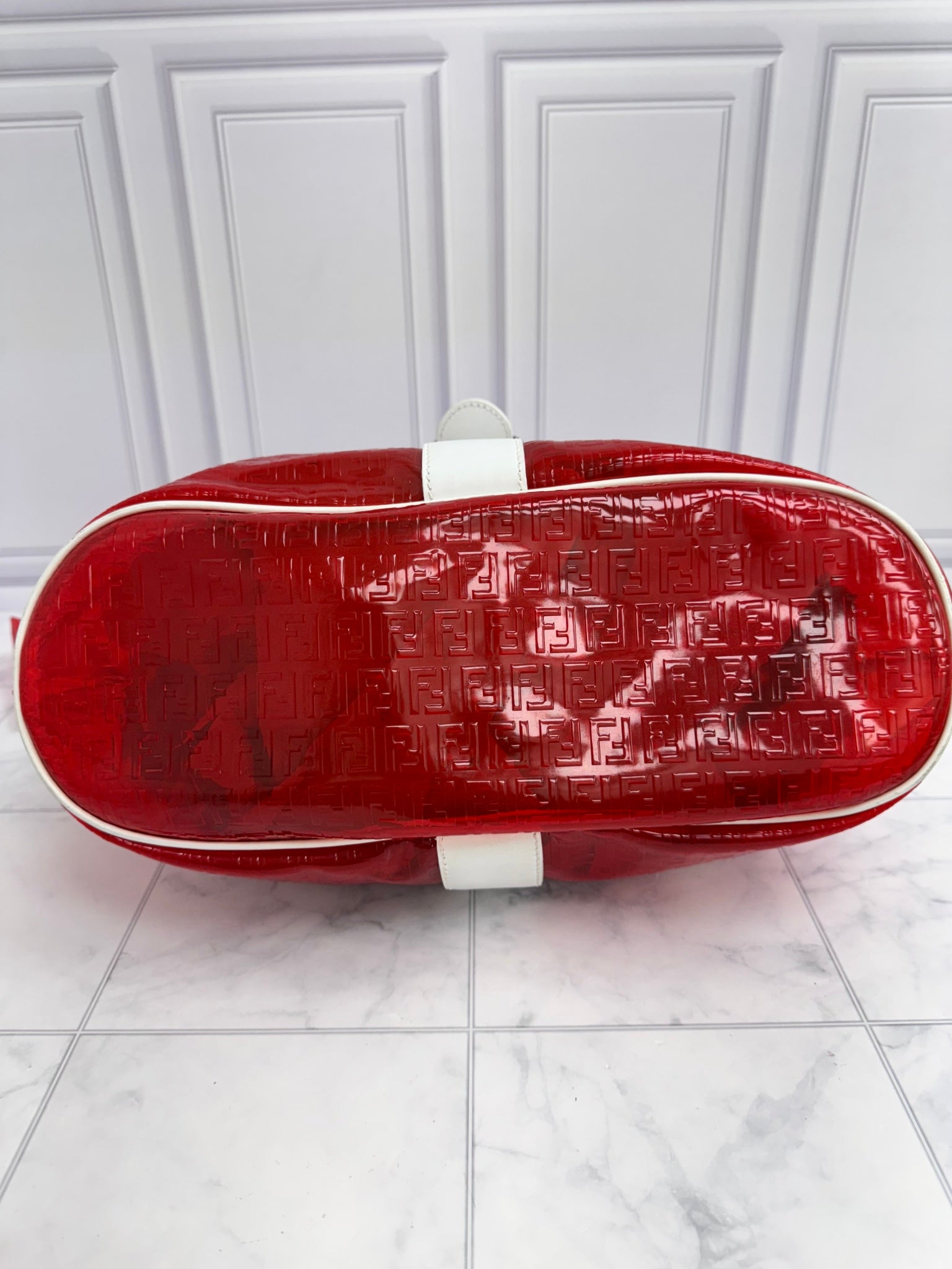 Fendi Red And White Vinyl Zucchino Shoulder Bag