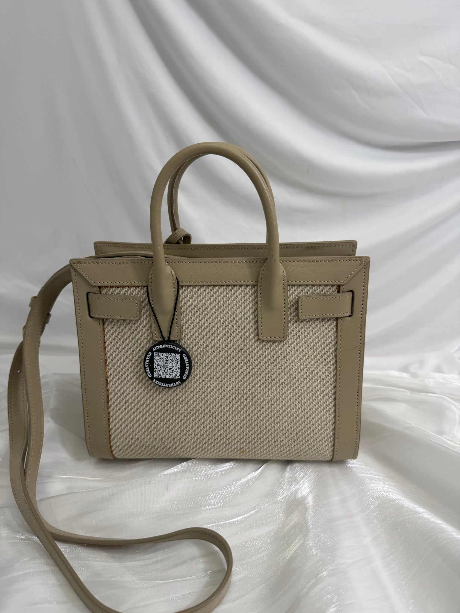 Saint Laurent YSL Beige Canvas x Leather Sac De Jour 2Way Bag