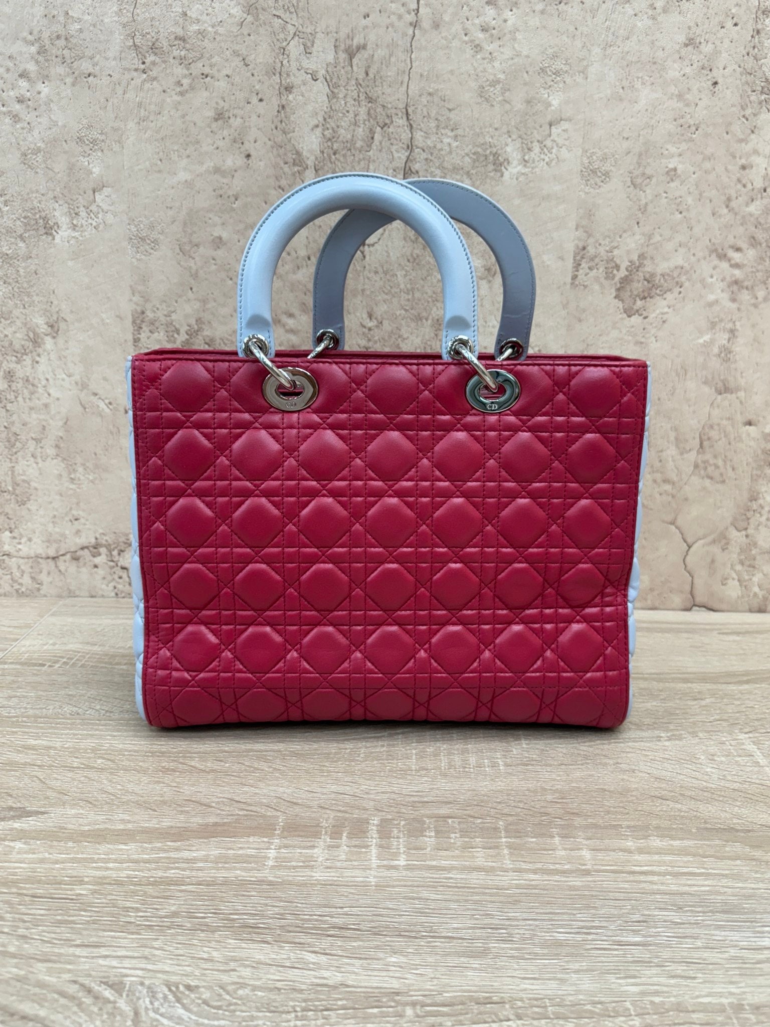 Christian Dior  Blue & Red Lambskin Cannage Lady Dior 