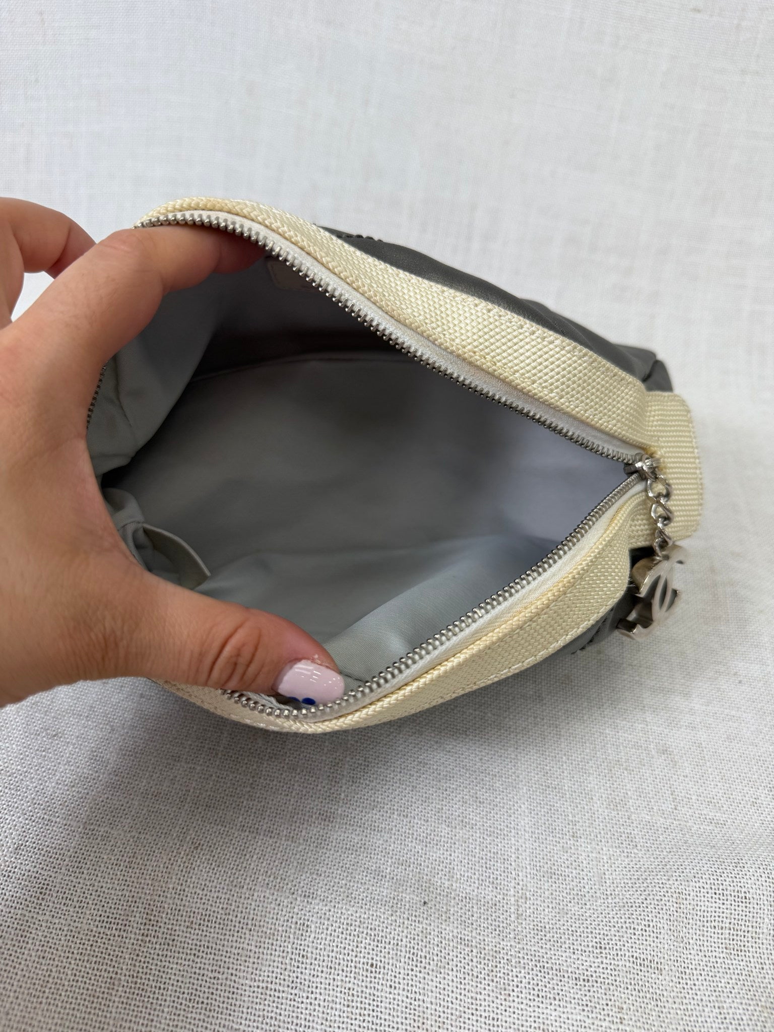 Chanel Grey PVC Leather Pouch 