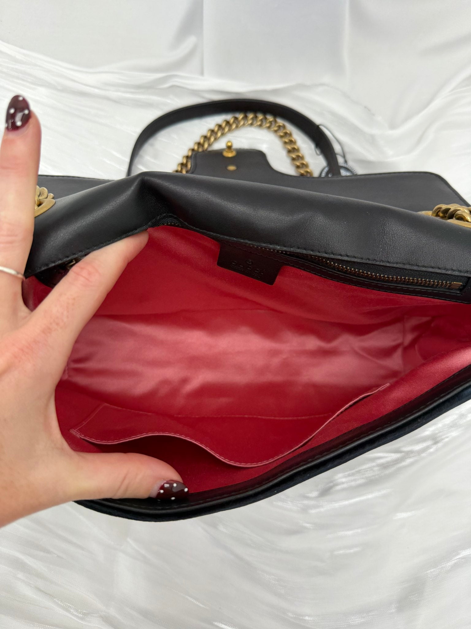 Gucci Black Velvet  "Loved" Embroidered Medium GG Marmont Crossbody