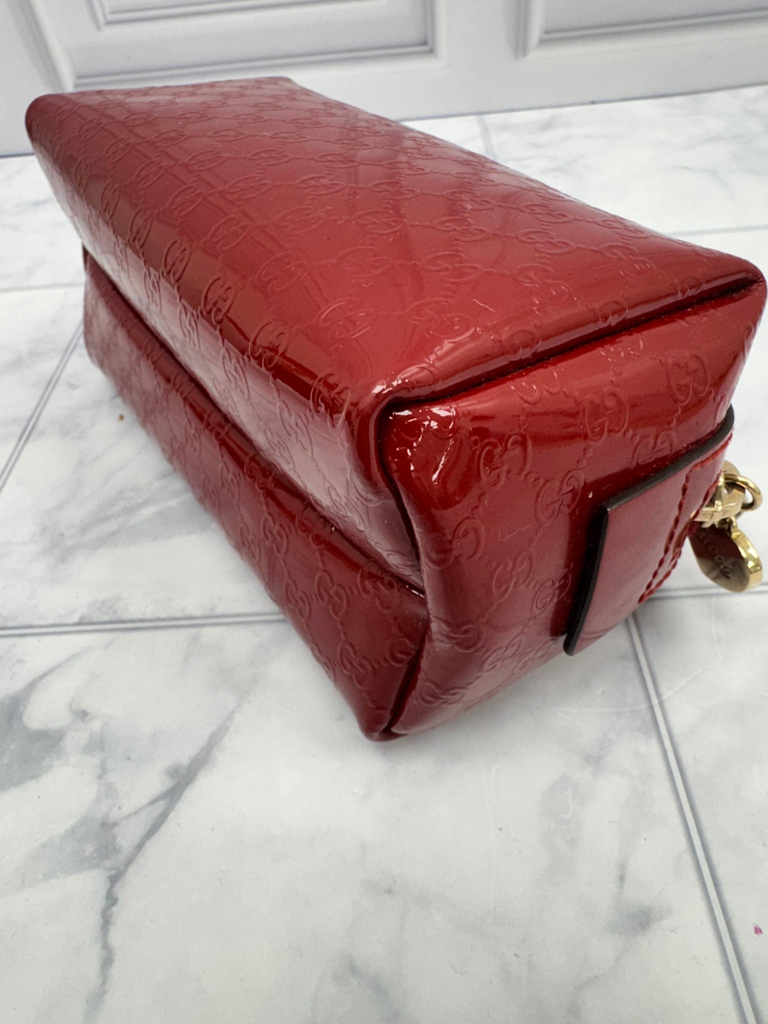 Gucci Red Patent Leather Microguccissima Cosmetic Pouch