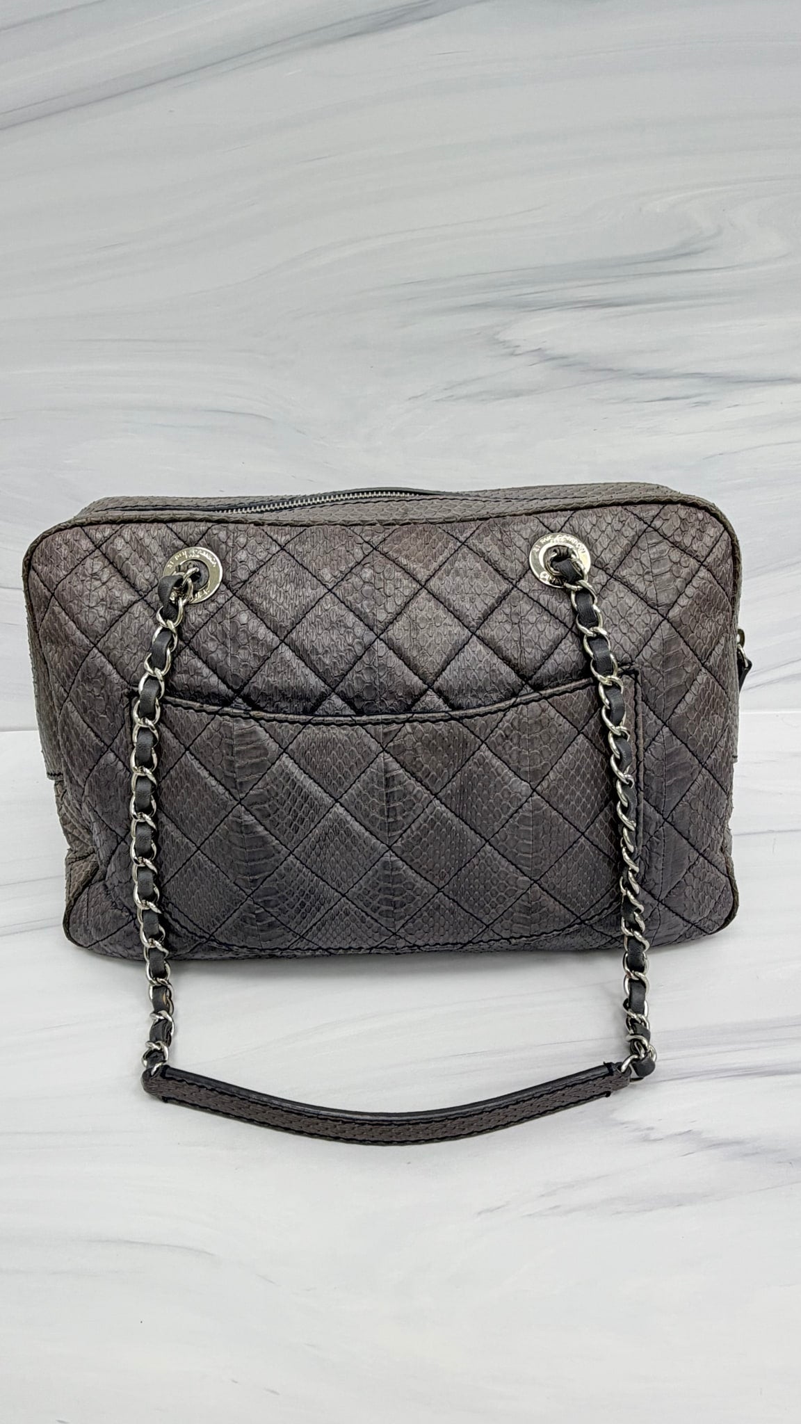 Chanel Grey Python Quilted Leather Handbag 