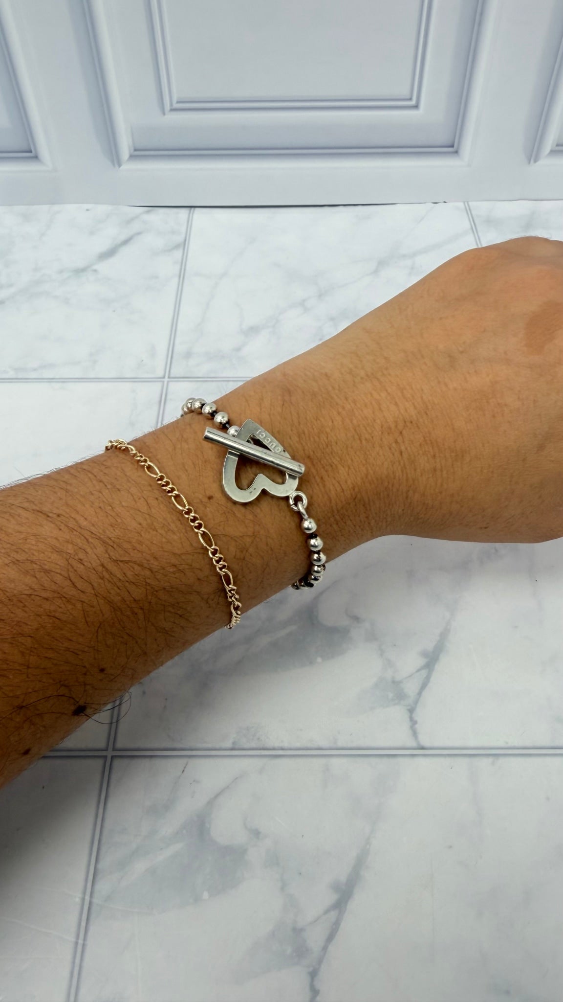 Gucci Sterling Silver Heart Ball Chain Bracelet