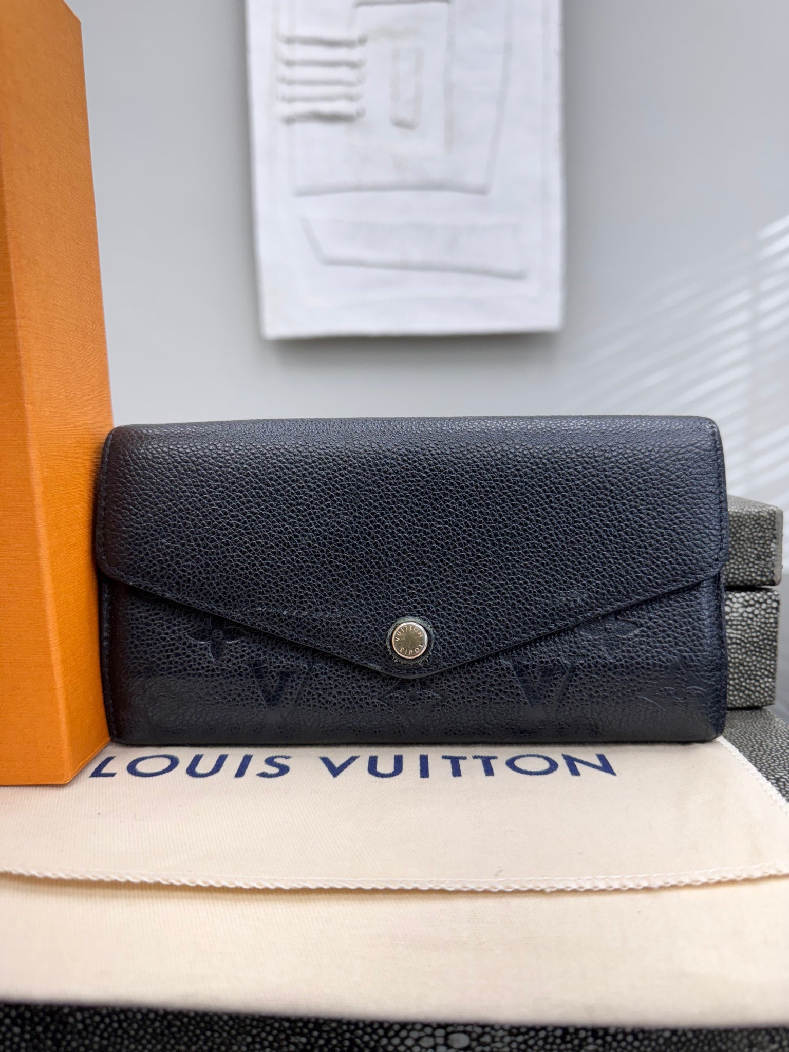 Louis Vuitton Black Monogram Empreinte Sarah Long Wallet