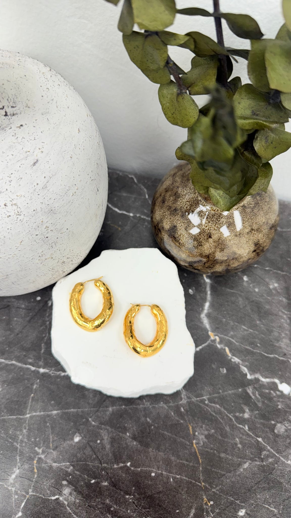 Louis Vuitton Gold Toned Monogram Hoop Earrings 