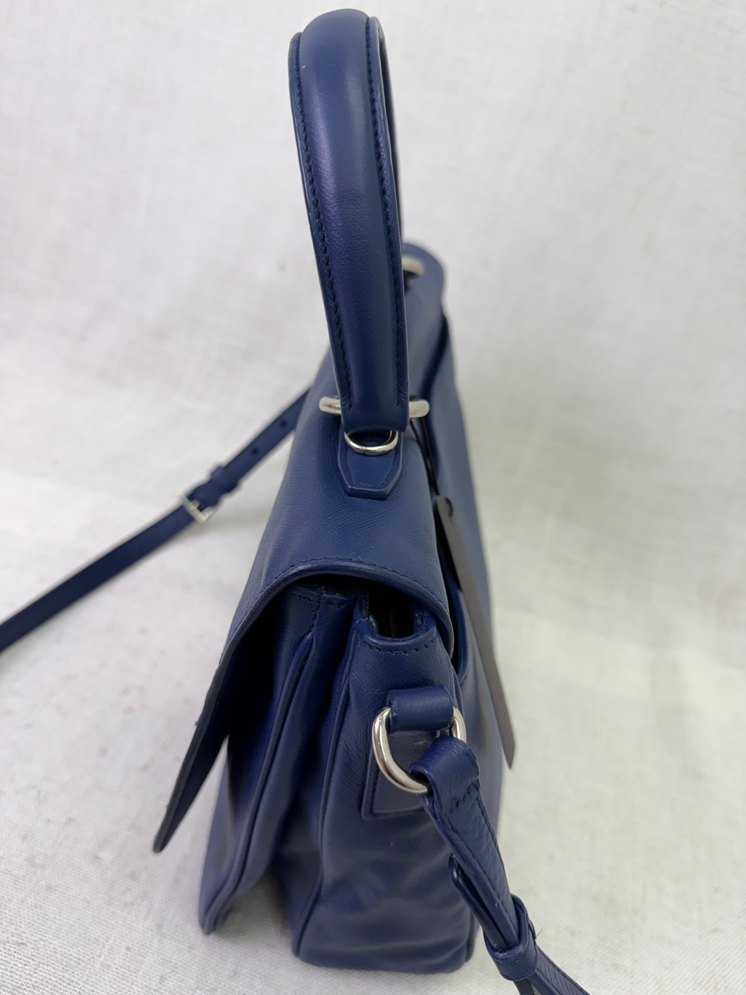 Prada Blue Saffiano Leather Righe Sound Lock Satchel Tote