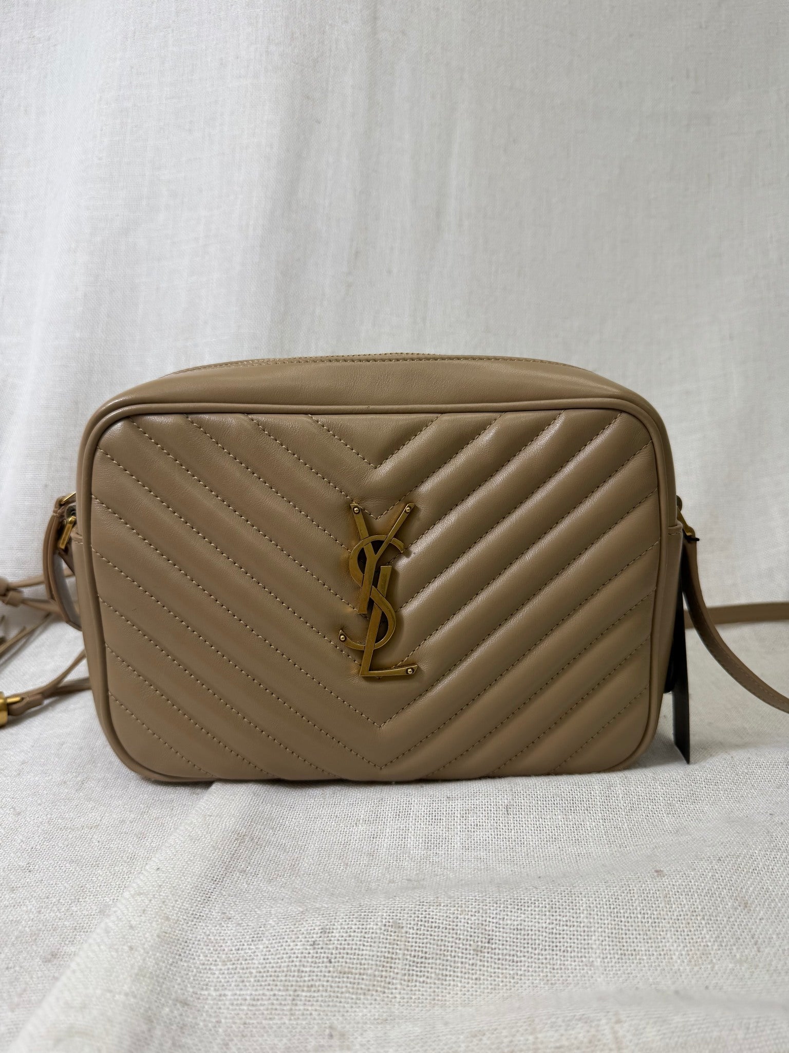 Saint Laurent YSL Beige Quilted Leather Crossbody Bag 