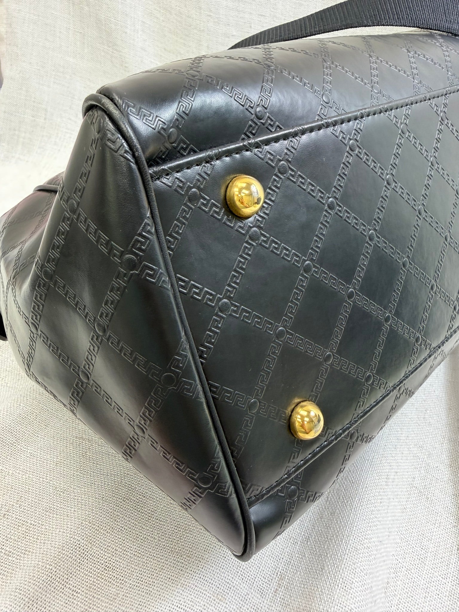 Versace Black Leather Sunburst Boston Bag 