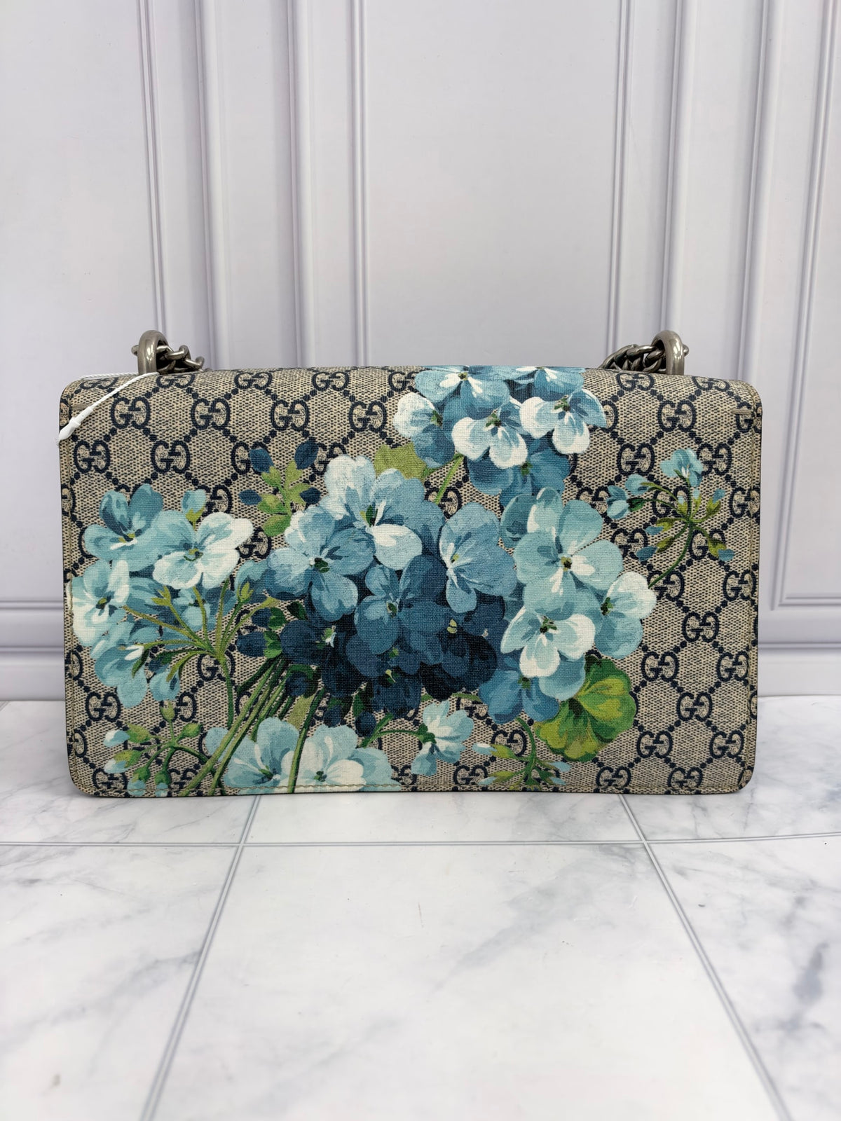 Gucci GG Supreme & Blue Suede Blooms Small Dionysus Chain Shoulder Bag