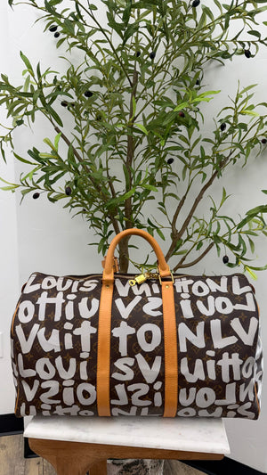 Louis Vuitton Monogram x Stephen Sprouse White Graffiti Keepall 50