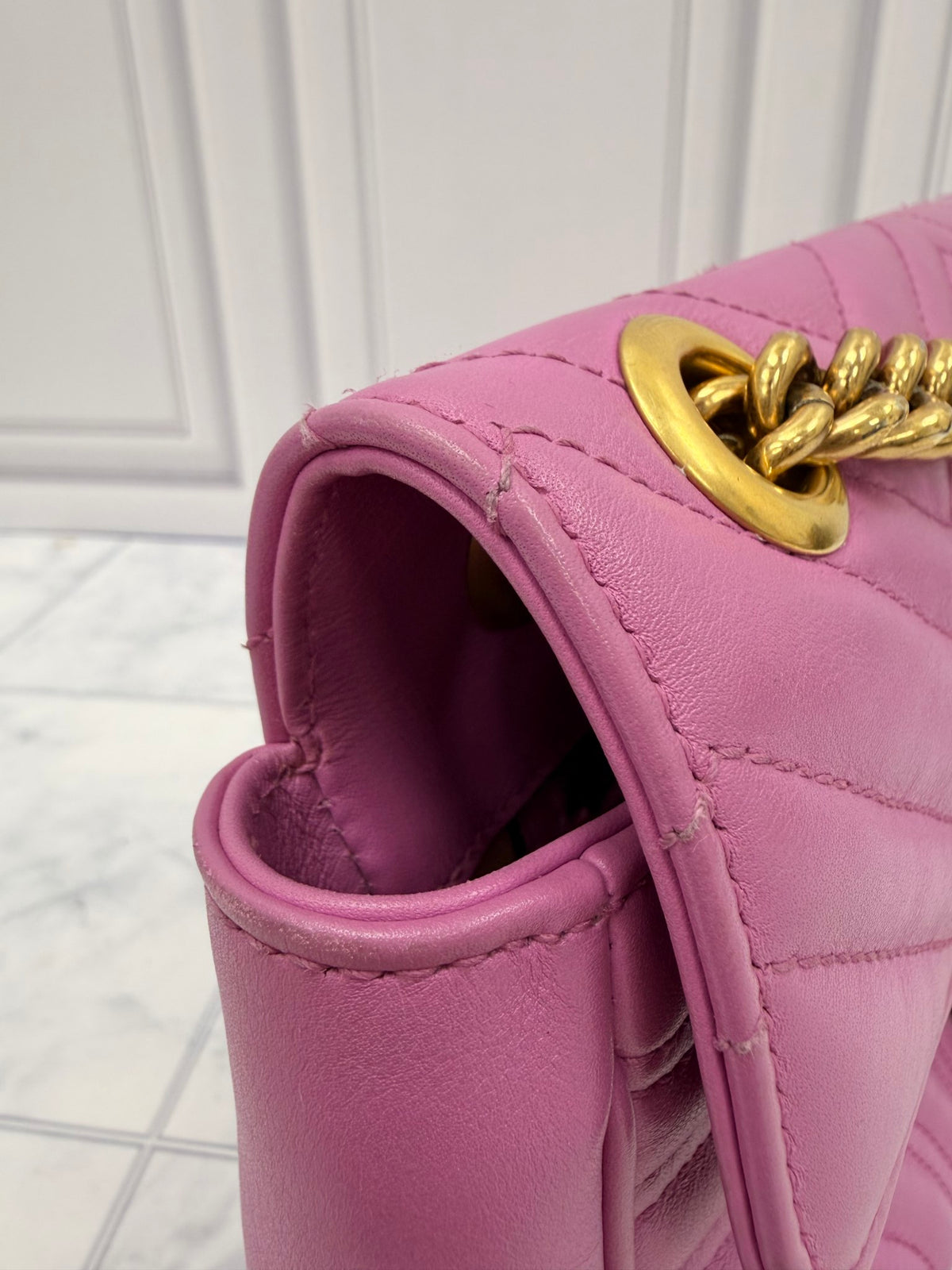 Gucci Purple Calfskin Leather Matelasse Small GG Marmont Shoulder Bag