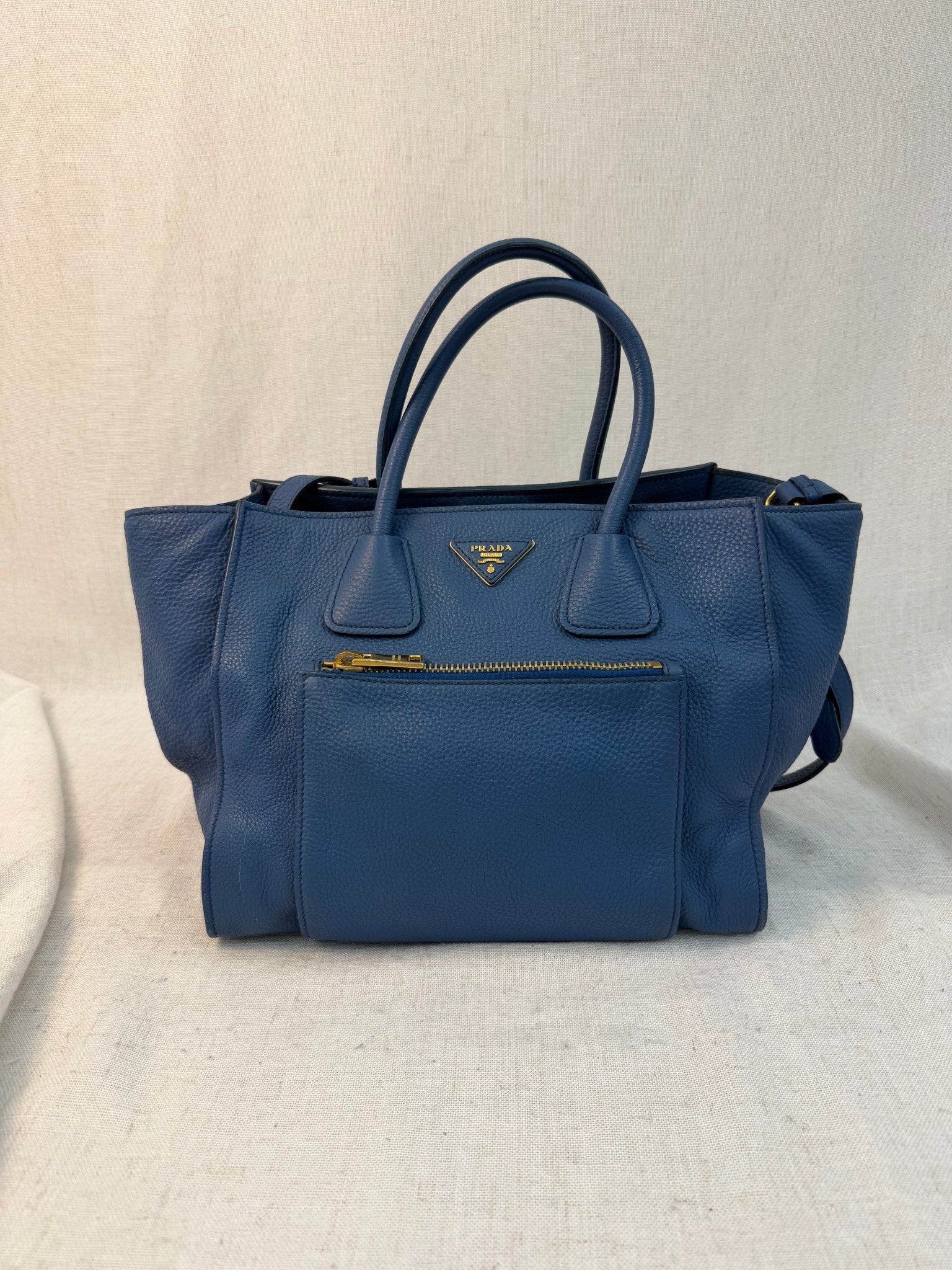 Prada Blue Leather Vitello Daino Two Way Bag