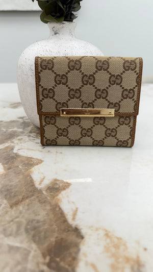 Gucci Brown GG Canvas Compact Snap Wallet