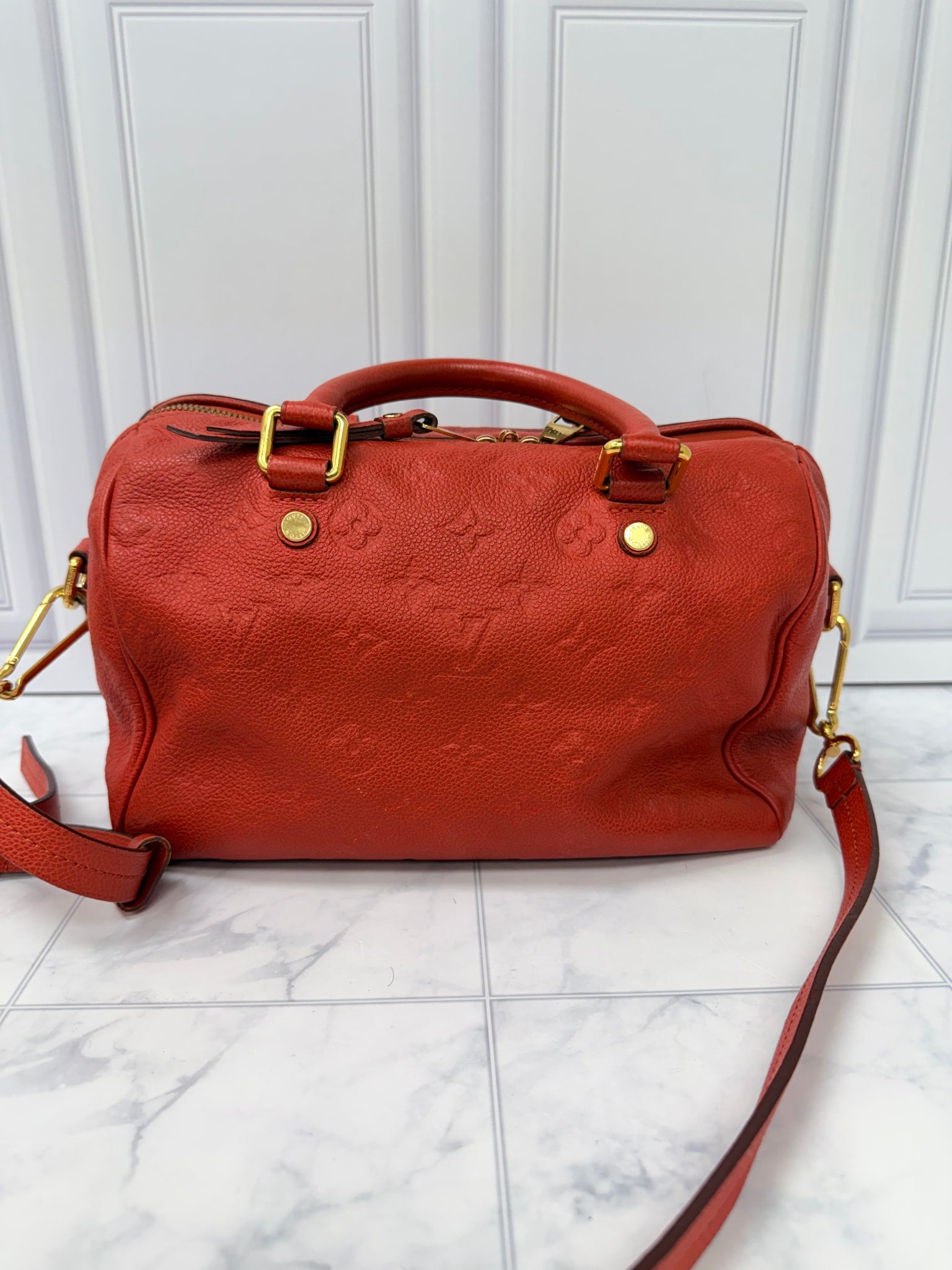 Louis Vuitton Red Empreinte Leather Speedy 25 Bandouliere 