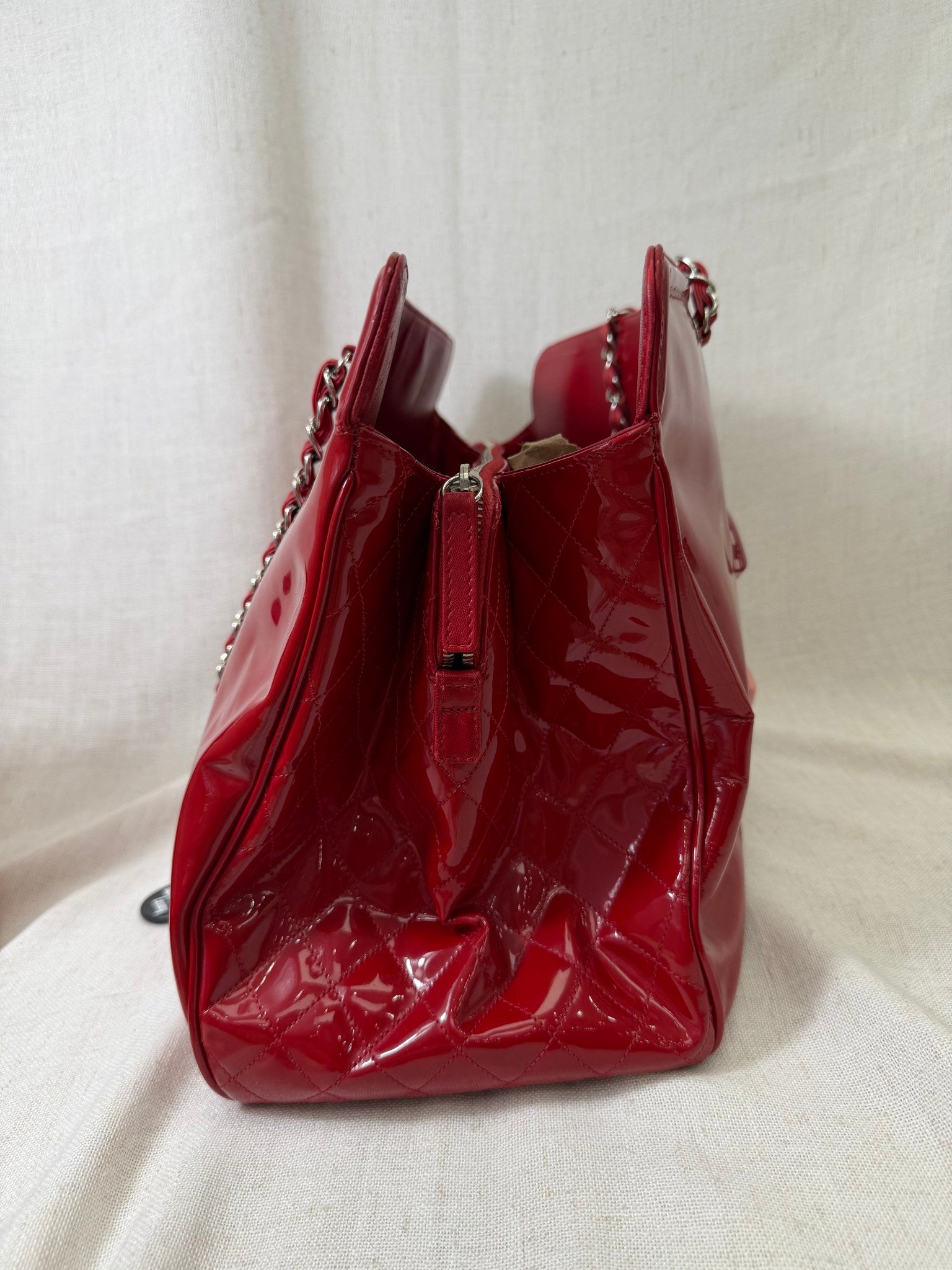 Chanel Red Patent Leather Tote Bag