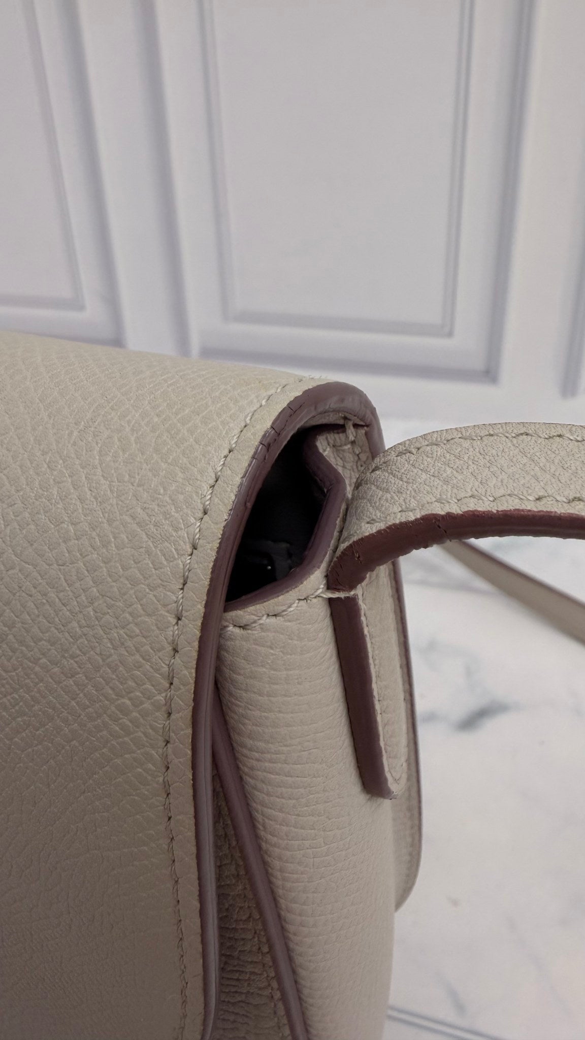 Celine Light Grey Grained Calfskin Leather Trotteur Crossbody