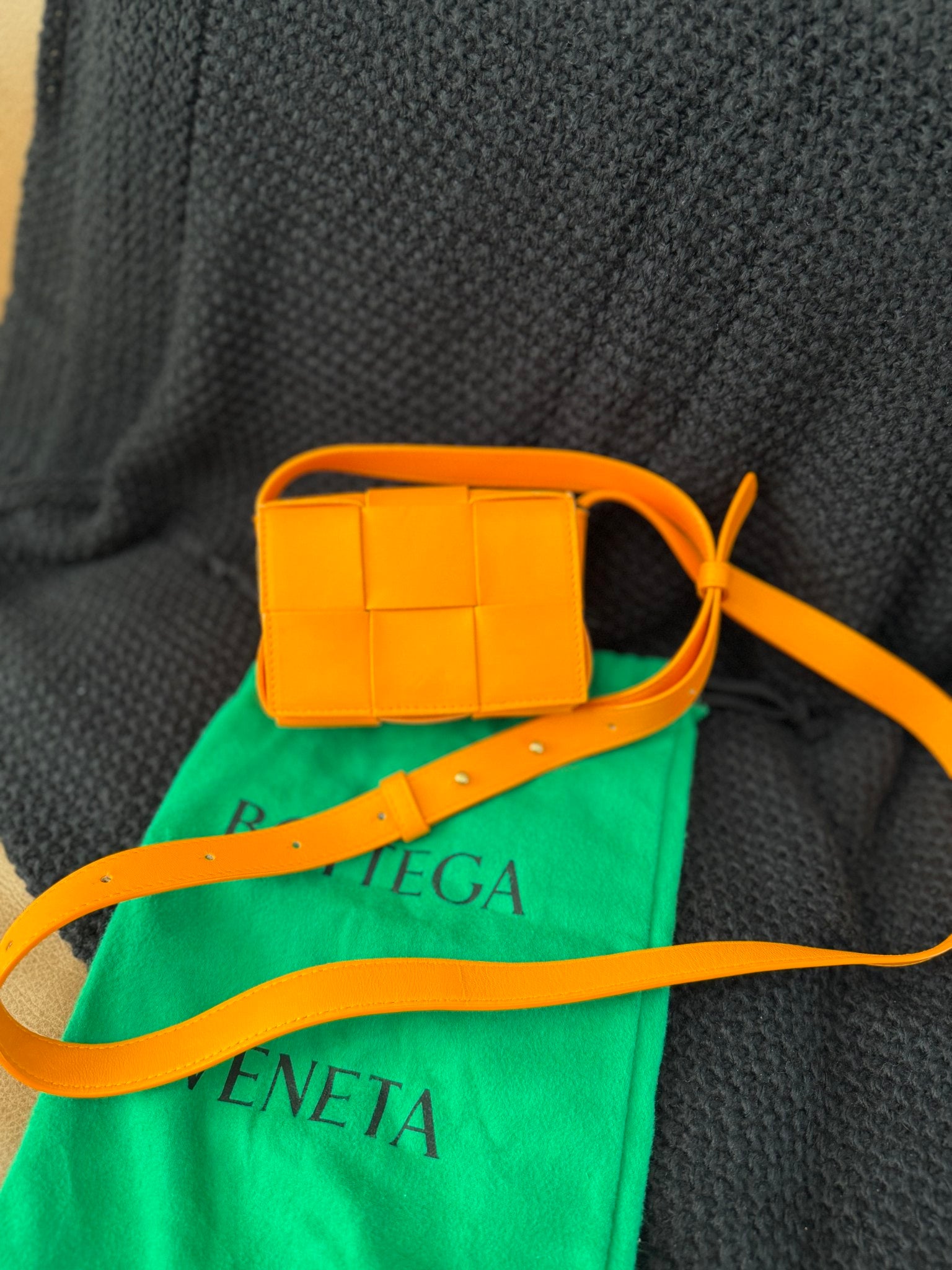 Bottega Veneta Orange Leather Mini Cassette