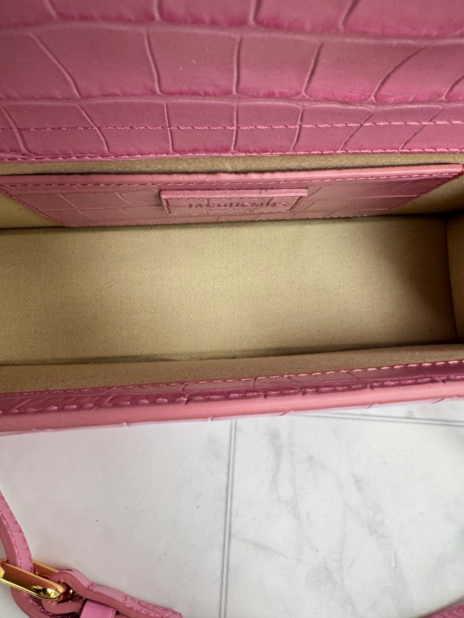 BRAND NEW - Jacquemus Pink Croc Embossed Leather Le Bambino Long 2Way Bag