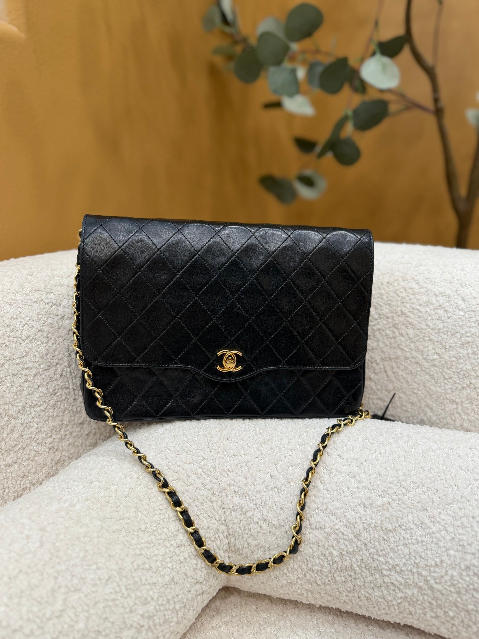 Chanel Vintage Black Quilted Leather 24K Flap Bag