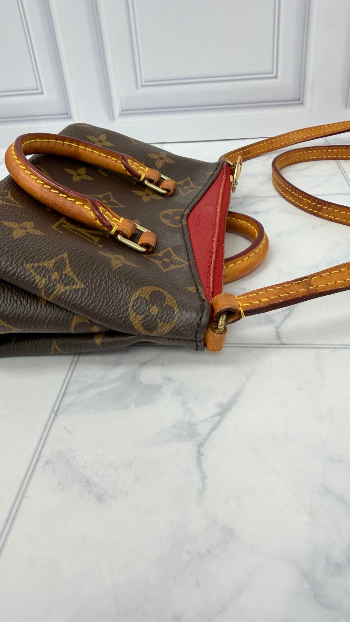 Louis Vuitton Red Monogram Nano Pallas 2Way Handbag 