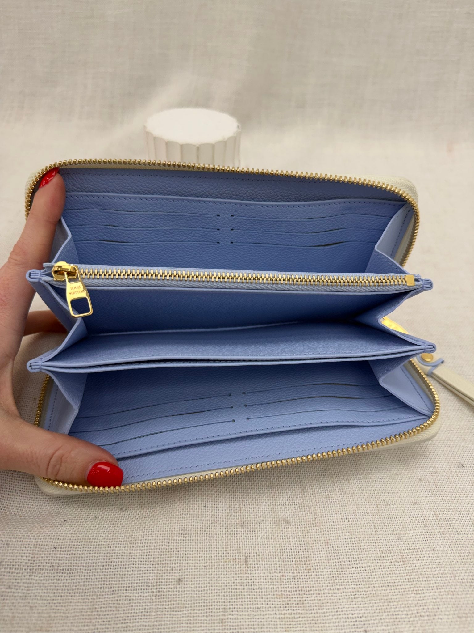 LIKE NEW- Louis Vuitton White & Blue Empreinte By The Pool Zippy Wallet