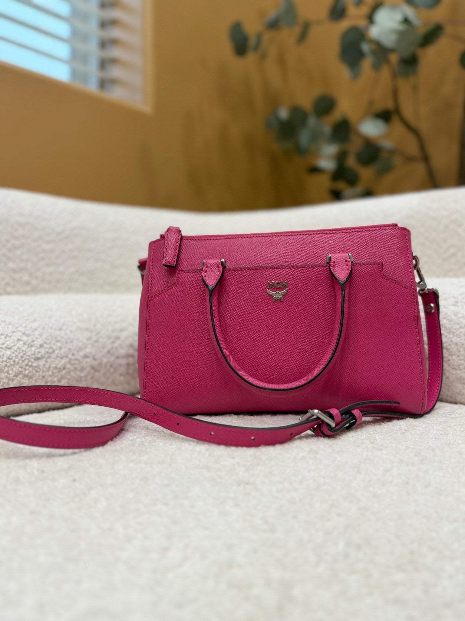 MCM Pink Saffiano Leather Two Way Bag
