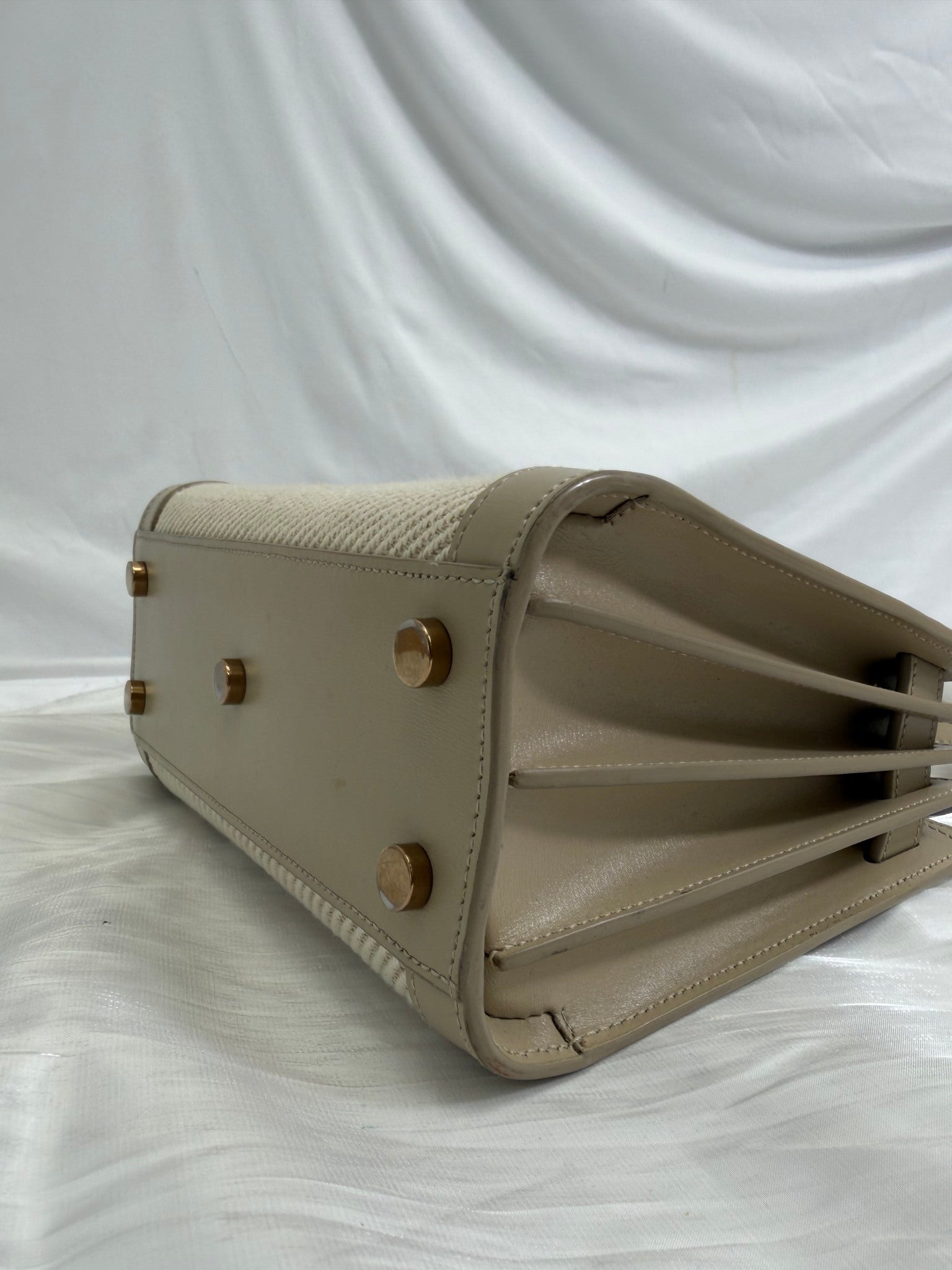 Saint Laurent YSL Beige Canvas x Leather Sac De Jour 2Way Bag