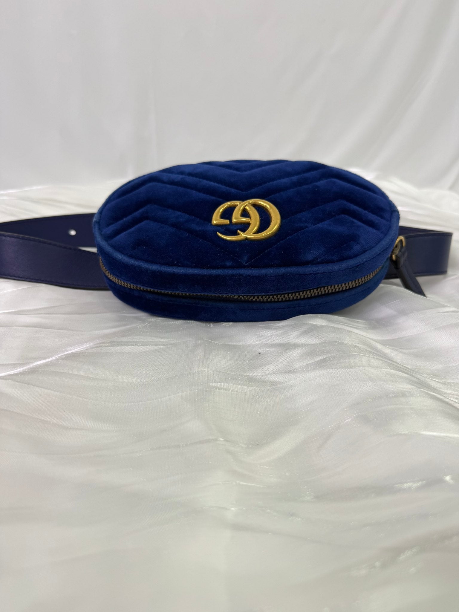 Gucci Royal Blue Velvet Marmont Belt Bag