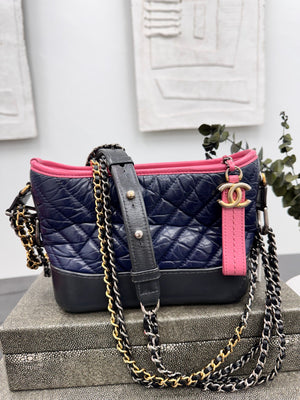 Chanel Navy And Pink Aged Calfskin Gabrielle Small Hobo Bag